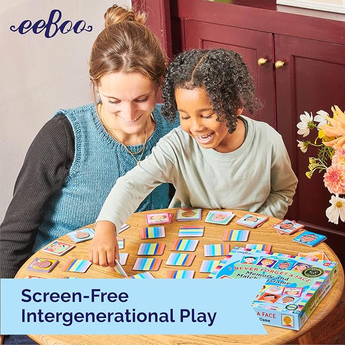 eeBoo I Never Forget a Face Memory & Matching Game, Ages 3+ for 1-4 Players | Game sharpens recognition, concentration & memory skills. Includes 48 tiles, 24 pairs. Engaging play for the whole family