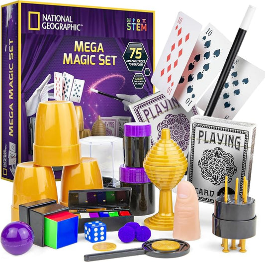 National Geographic Mega Magic Kit with 75+ Tricks for Kids Ages 8-12 | Perform Classic Illusions, Performance Props, STEM Learning, Video Instructions from a Professional Magician, Birthday Gift