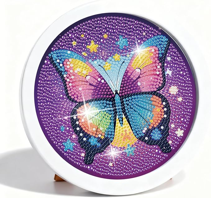 Gemozaic Butterfly Diamond Art Kits for Kids Ages 6-8-12, Round Frame, 8x8 | Cute Animal Diamond Art for Kids 6 8 9 10 12 Year Old, Easy Kid Big Gem Painting, DIY Arts and Crafts for Girl Birthday Gift