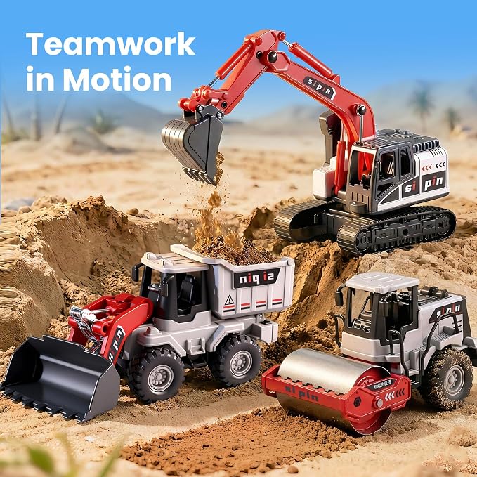 iPlay, iLearn Kids Construction Toy Trucks, Excavator Toy for Boy Age 3-5 | Toddler Construction Vehicle W/ Bulldozer Dump Truck, 3PCS Friction Car Sandbox Outdoor Play Birthday Gift 3 4 5 6 7 Year Old