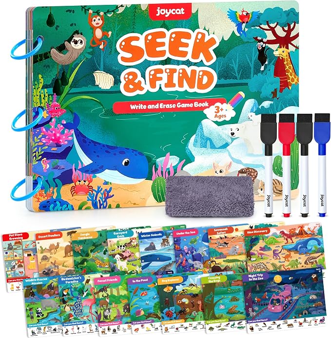 JoyCat Seek & Find Game Book - Animal Preschool Learning Activity | for Toddlers & Kids, Travel Activities Toys for Road Trip, Christmas Toys, Educational Gifts for Boys Girls Ages 3-5