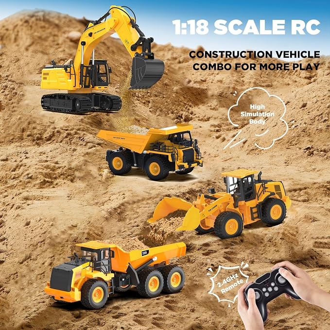 9-Channel RC Dump Truck Toy | 1:18 Scale Construction Vehicle with Working Bed, Lights & Sounds, All-Terrain Tires, 100-Min Rechargeable Battery, 2026 New STEM Birthday Gift for Kids 6-12 & Adults