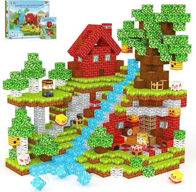 ORZbb 120PCS Magnetic Blocks Kids Games Building Toys for 3 4 5 6 7 8 9 10 11 12 Year Old Boys Girls, Magnetic Tiles Cubes STEM Sensory Toys for Toddler Travel Party Christmas Birthday Gifts