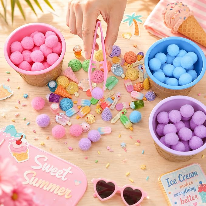 227PCS Ice Cream Sensory Materials Set, Summer Sorting and Counting Activity Supplies, Fine Motor Manipulatives for Classroom, Home and Travel （ice cream）