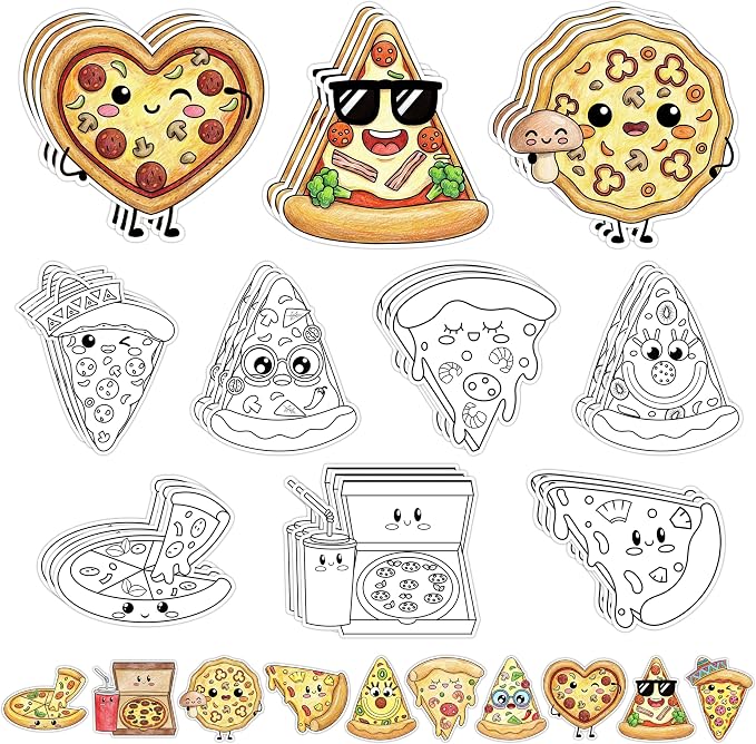 Pizza Coloring Arts Craft Kits - 30Pcs Pizzas Themed Color Your Own Magnets for Kids Delicious Pizza Blank DIY Coloring Magnets for Summer Holiday Party Fridge Refrigerator Classroom Activities Decors