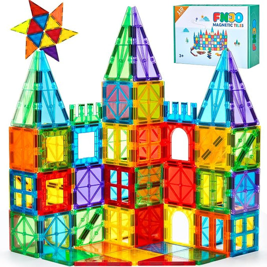 FNJO Magnetic Tiles, 110PCS Magnet Building Set, Magnetic Building Blocks, Construction STEM Learning and Playing Toys for Kids, Montessori Toy for Preschool Boys Girls