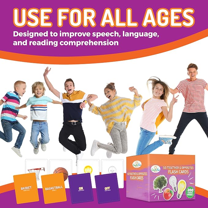CreateFun 200 Go Together & Opposites Flash Cards for Speech Therapy, ESL | Real Photo Cards with Educational Language Matching Games - Speech Therapy,ELL,Autism,Dementia,Seniors & School Learning Kids