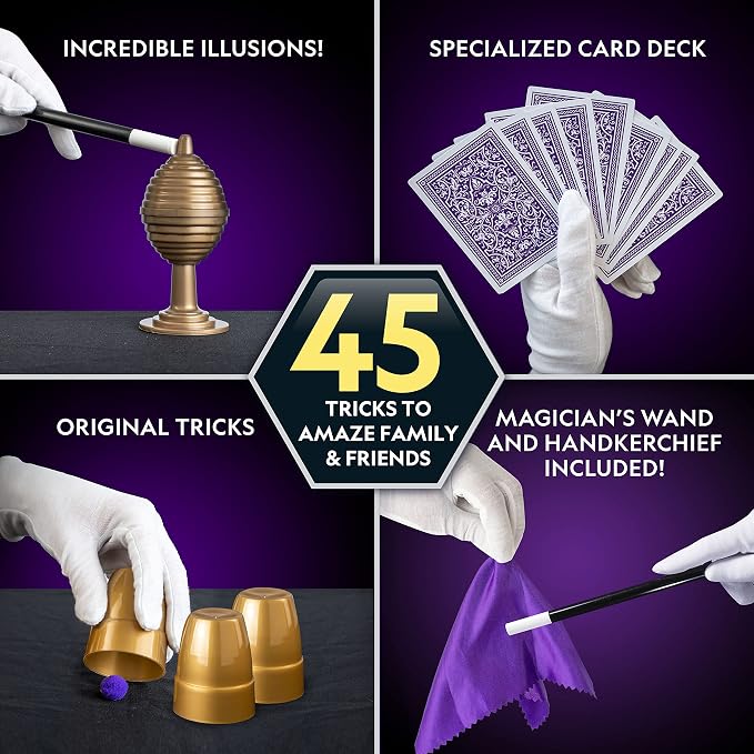National Geographic Kids Magic Kit with 45 Tricks for Kids Ages 8-12 | Perform Classic Illusions, Performance Props, STEM Learning, Video Instructions from a Professional Magician, Birthday Gift