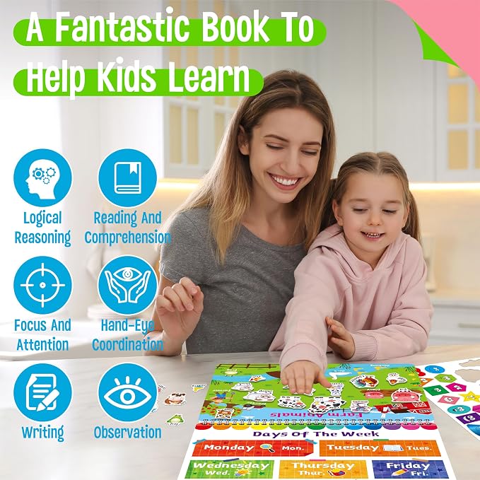 Preschool Busy Book, 30 Different Themes Activities Book, Montessori Learning Toy Educational Tool for Alphabet/Numbers/Color/Shapes/Animals/Weather/Holidays -Autism Sensory Toys for Boys & Girls