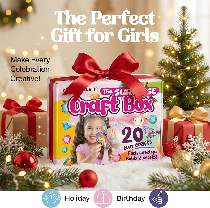 20 Arts & Crafts Kit for Girls – The Surprise Craft Box, All-Inclusive DIY Craft Set with 20 Fun Projects, Individually Packaged, Easy Step-by-Step Instructions, Creative Activity Gift for Kids