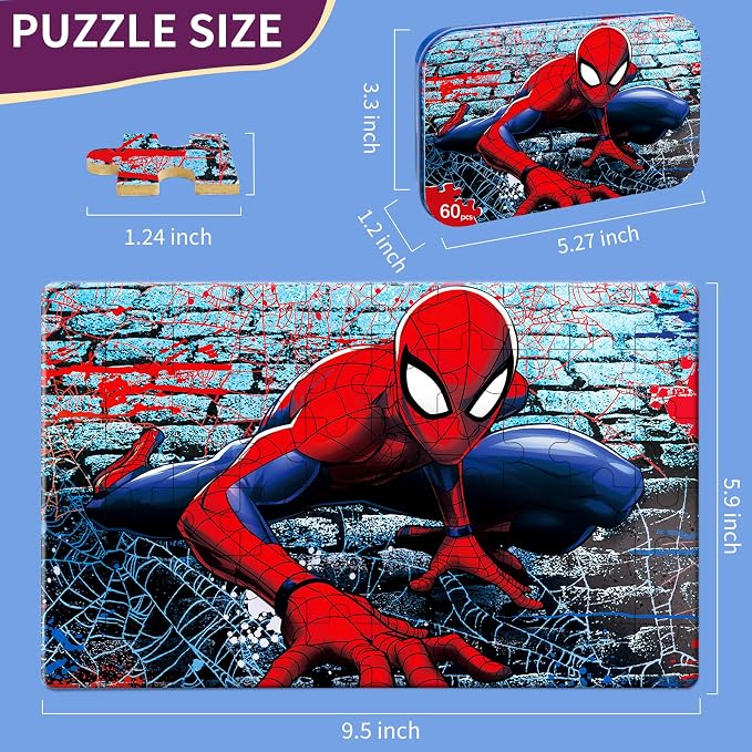 Kids Puzzles Ages 3-8, 60 Pieces Jigsaw Puzzles in Metal Box, Educational Learning Toys for Boys and Girls, Premium Puzzle Games, Kids Puzzle Gift