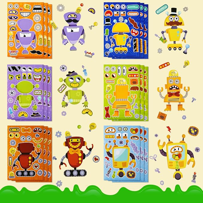 JOYIN 36 Sheets 9"x6" Make a face Stickers for Kids, Make Your Own Robot Stickers, Crafts Birthday Party Favors, Goodie Bags Classroom Activities