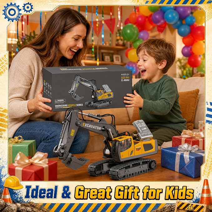 Remote Control 3-in-1 Excavator Toys, 13 Channel 1:20 RC Construction Truck | 680°Rotation, RC Car Digger Vehicles Toys, Christmas Birthday Gifts for 3 4 5 6 7 8 9 10 11 12 Year Old Boys Girls Kids