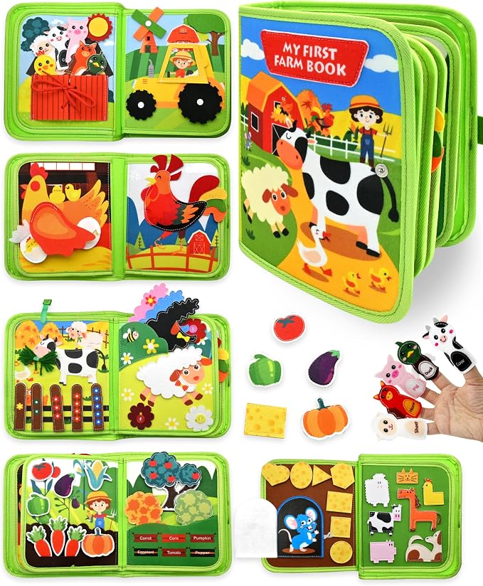 Busy Board for Toddlers 1-3 – Montessori Busy Toys for 1 2 3 Year Old Boys Girls, Preschool Educational Travel Quiet Activity Book with Life Skills, Sorting, Matching, and Cognitive Games