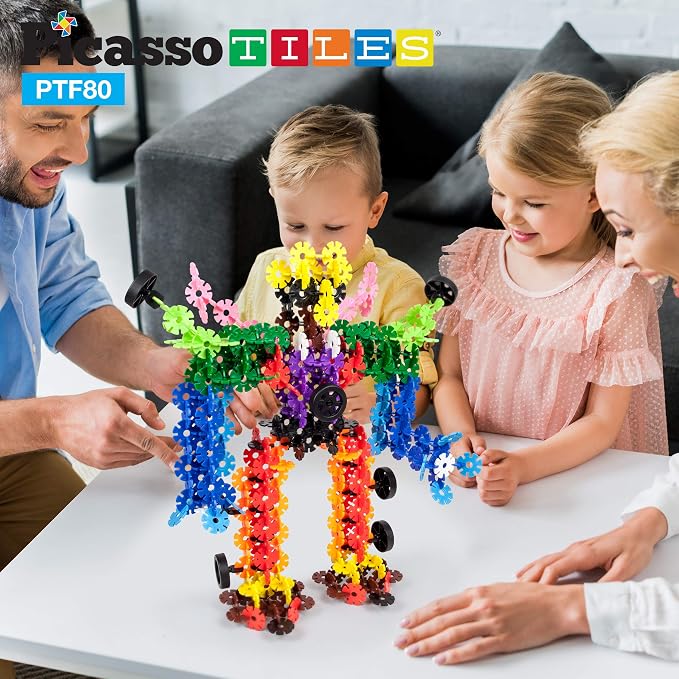 PicassoTiles Building Chips Construction Block 800 Pieces Creative Interlocking Disc Block Toy Set STEM Learning Toys for Early Education and Child Brain Development Kids Boys Girls Age 3 and Up PTF80