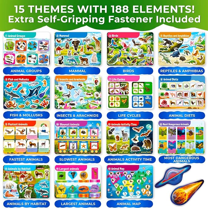 Montessori Busy Book for Kids Ages 4-8 — My Preschool Toddler Busy Book 3-5 | Velcro Pre K Toddler Learning Busy Book for Homeschooling — 15 Kids Educational Animal — 15 Activities with 178 Elements