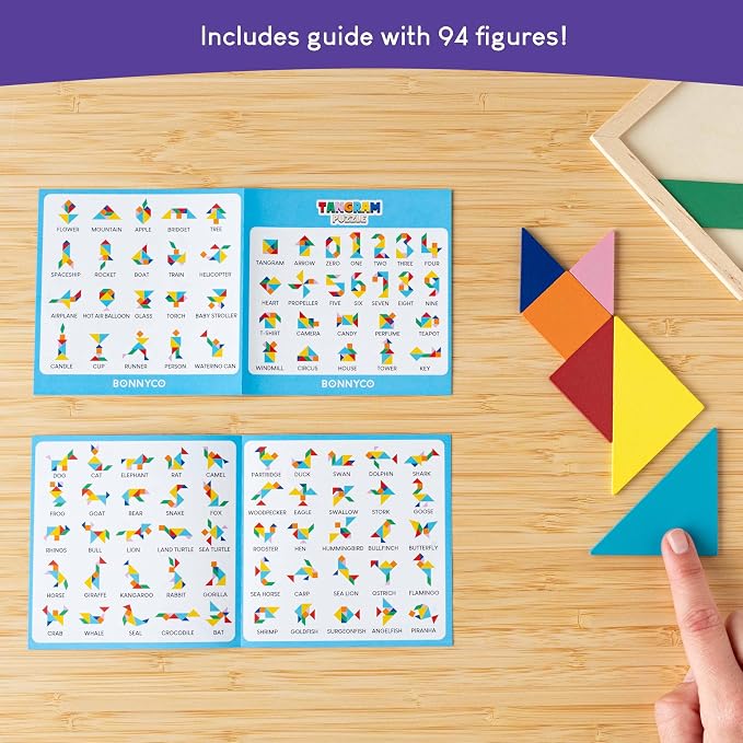 BONNYCO Tangram Puzzle Wooden Pack 30 Kids Party Favors. Goodie Bags Stuffers for Kids 3-5 4-8, Return Gifts for Birthday Party. Goody Bag Stuffers, Pinata Filler Toys Bulk. Classroom Prizes, Rewards