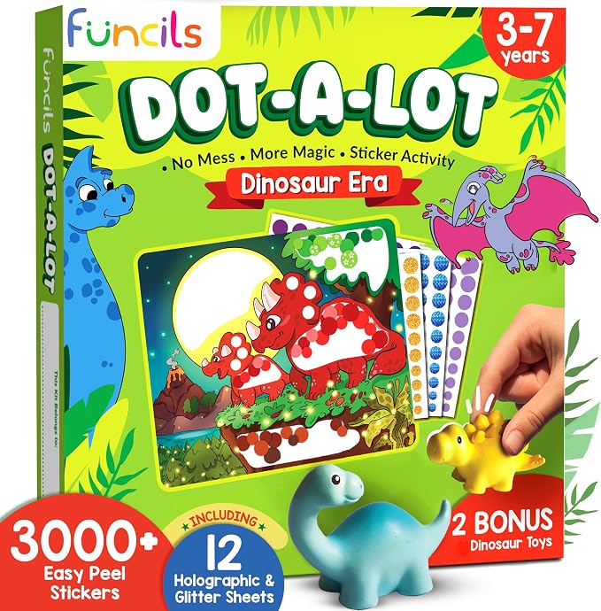 Dot Sticker Art Activity - Dinosaurs, Educational Toys for 3 Year Old Boys | No Mess Crafts for Kids, Stocking Stuffers Toddlers, DIY Gifts for Boys & Girls Ages 3, 4, 5, 6, 7 Year Old, Travel Toys