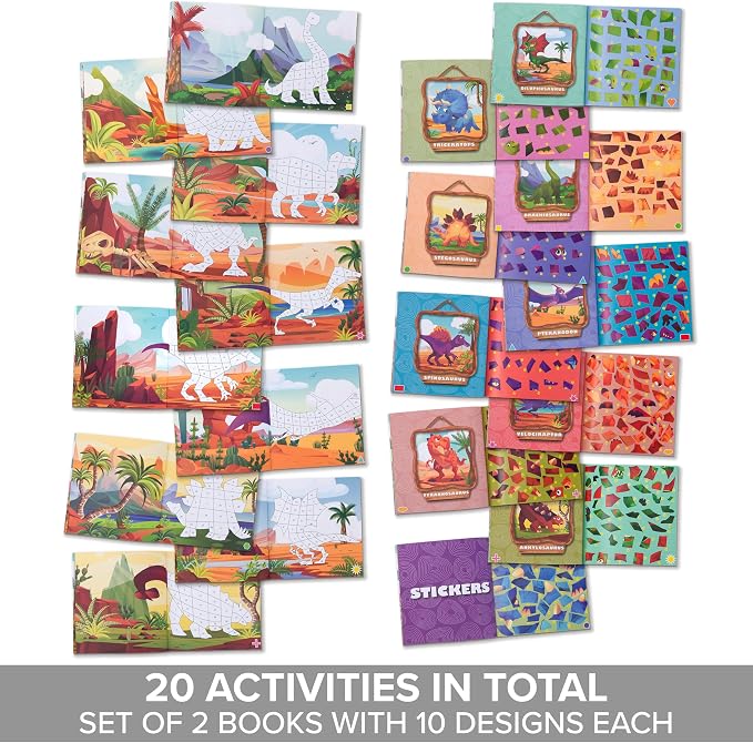 Fun Paint with Sticker Books for Kids Set of 2 - Vibrant Themes, Ages 4-8 | Entertaining Sticker Activity Keeps Kids Busy - Perfect Puzzle to Learn Shapes and Numbers at Home or Travelling