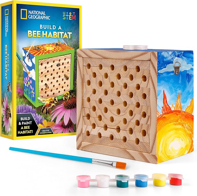 National Geographic Build a Bee Habitat Nature Craft Kit for Kids | Build and Paint a Mason Bee House, Outdoor Nature Craft, Pollinator Learning, Solitary Bee Hotel, Birthday Gift