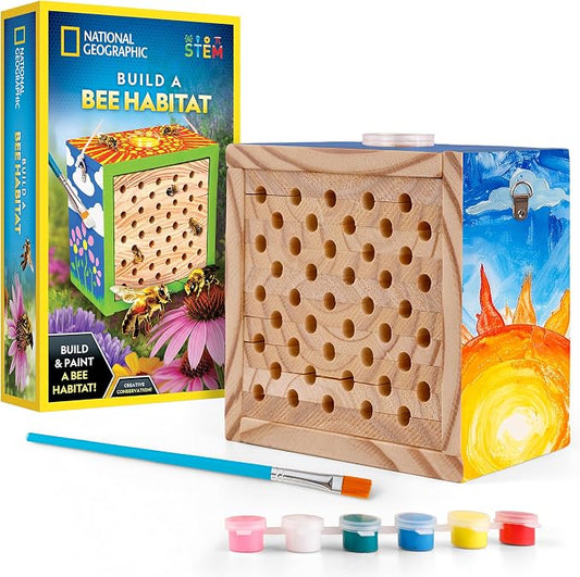 National Geographic Build a Bee Habitat Nature Craft Kit for Kids | Build and Paint a Mason Bee House, Outdoor Nature Craft, Pollinator Learning, Solitary Bee Hotel, Birthday Gift