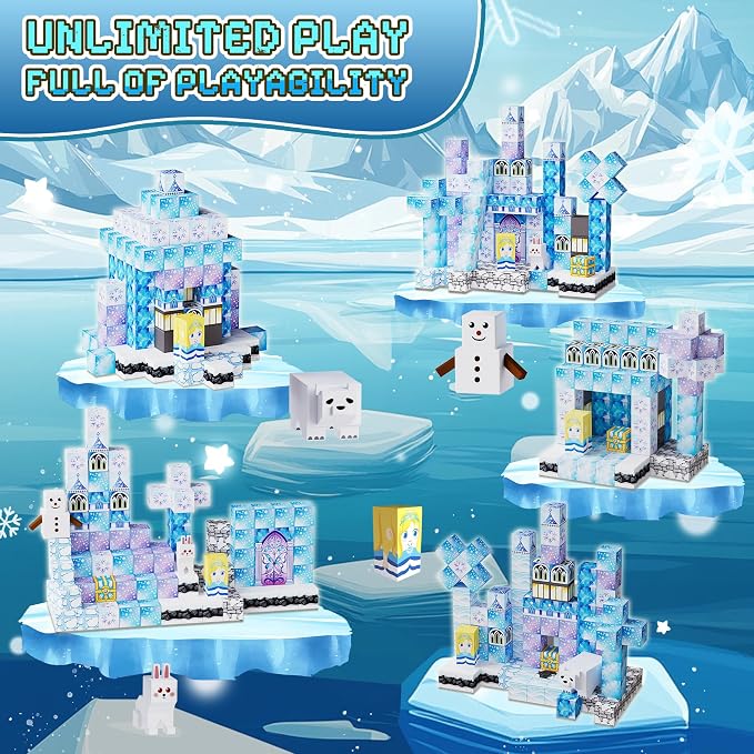 200PCS Magnetic Blocks, Magnetic Building Blocks, 0.78in Magnetic Building | STEM Game Stacking Toys for Kids, Birthday Gifts for Boys and Girls Age 3+ Years Old (ICE, Count, 200)