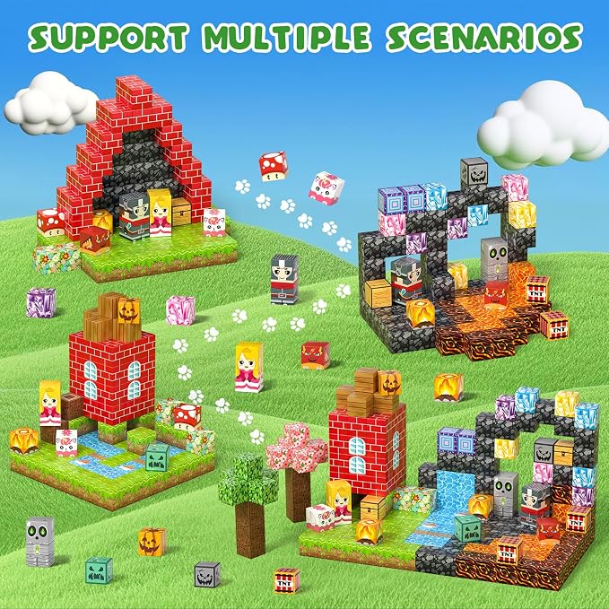 Axirata 208 PCS Magn-etic Building Blocks Set STEM Toys for Kids Ages 3+ | Magn-etic Building Cubes, Toddler Creative Construction Sensory Toy, Mag-net Tiles, Birthday Gift for Boy Girl Age 3-5-8-12+