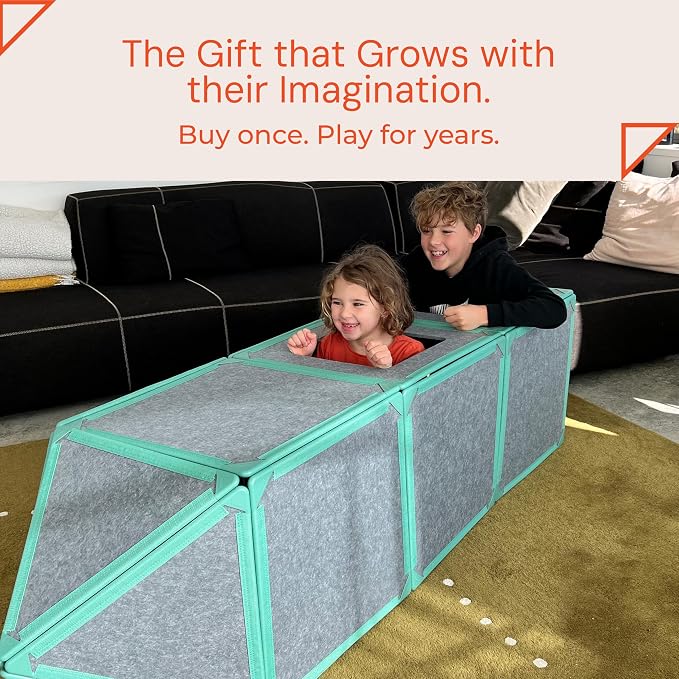 Superspace Giant Magnetic Fort Building Panels - The Little Set, Orange, 16 Panels, Life-Size Magnetic Tiles for Kids, Build Forts Castles Nooks, Eco-Felt STEM Toy Ages 3+, Indoor & Outdoor