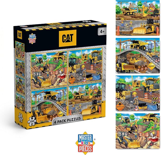MasterPieces – Jigsaw Puzzle Set for Kids 6+ Years, 4-Pack of 100 Pieces, Educational and Fun Game, Caterpillar Collection, Gift Idea for Children, 8" x 10