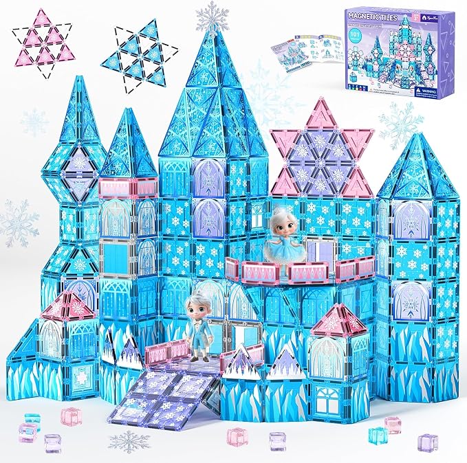 VigorFun Princess Castle Magnetic Tiles Building Toys Set for Kids Ages 4-8 | STEM Magnetic Blocks with 2 Dolls, Educational Sensory Magnetic Toys Gifts for Toddler Boys Girls Learning Classroom