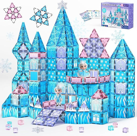 VigorFun Princess Castle Magnetic Tiles Building Toys Set for Kids Ages 4-8 | STEM Magnetic Blocks with 2 Dolls, Educational Sensory Magnetic Toys Gifts for Toddler Boys Girls Learning Classroom
