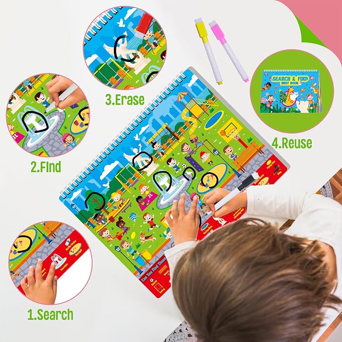 SpriteGru Search & Find Book, 30 Different Themes 32 Pages Activities Book, Montessori Learning Toy Educational Game Autism Sensory Toys for Preschool Girls and Boys