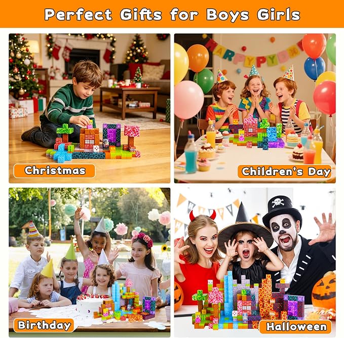 150PCS Magnetic Building Blocks for Kids Ages 3-8, 0.8in STEM Magnetic Cubes, Montessori Construction Toys for Boys Girls, Creative Educational Building Set, Birthday