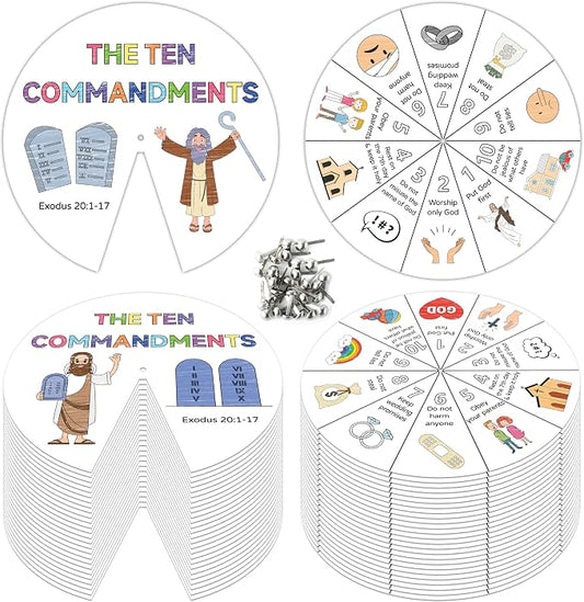 COcnny Ten Commandments Coloring Craft - 48 Sets Color Your Own Religious Art Wheel Kit for Kids, 10 Commandments DIY Craft Art Cards for Sunday School Christian Home Classroom Activities VBS Supplies