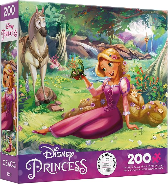 Ceaco - Disney Rapunzel and Pascal - 200 Piece Puzzle for Kids Ages 8-12 | Official Disney Licensed Art, Made in the USA, Recycled Board, Poster Included, 15 in x 11 in, Giftable