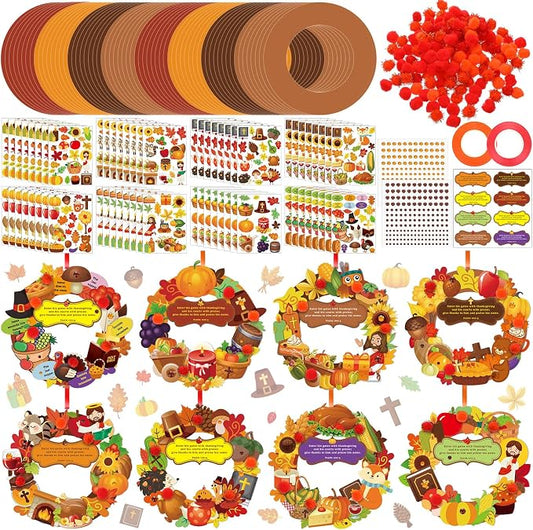 Hollowfly 48 Set Thanksgiving Wreath Craft Kits DIY Christian Ornament | Christian Thankful Fall Designs, Hanging Ornaments, Ideal for Thanksgiving Decor, Sunday School Crafts & Church Party Favors