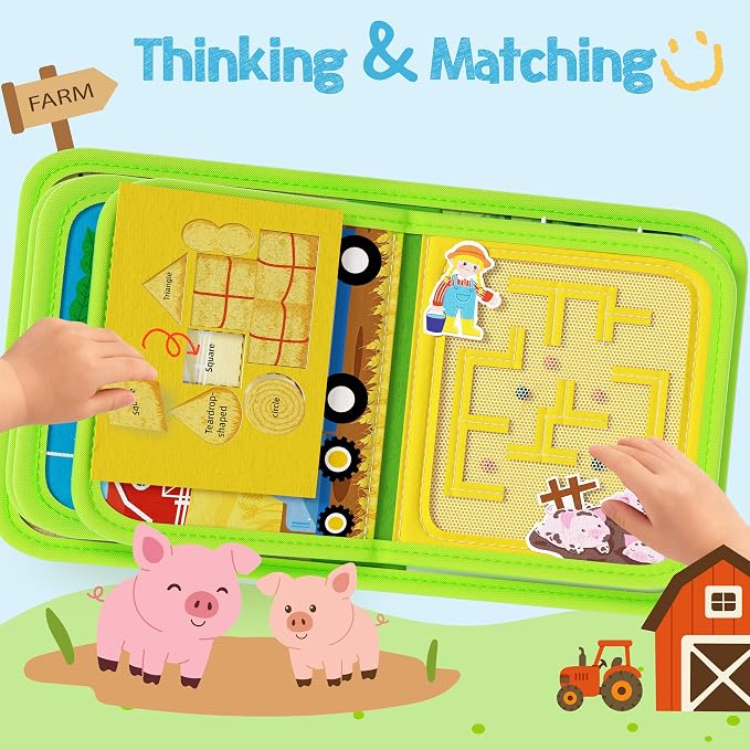 AMOSTING Busy Book for Toddlers Ages 1-3, Farm Quiet Book | Educational Fine Motor Skills Activities with Sensory Play, Busy Board Activities and Farm Learning, Travel Toy for Toddlers