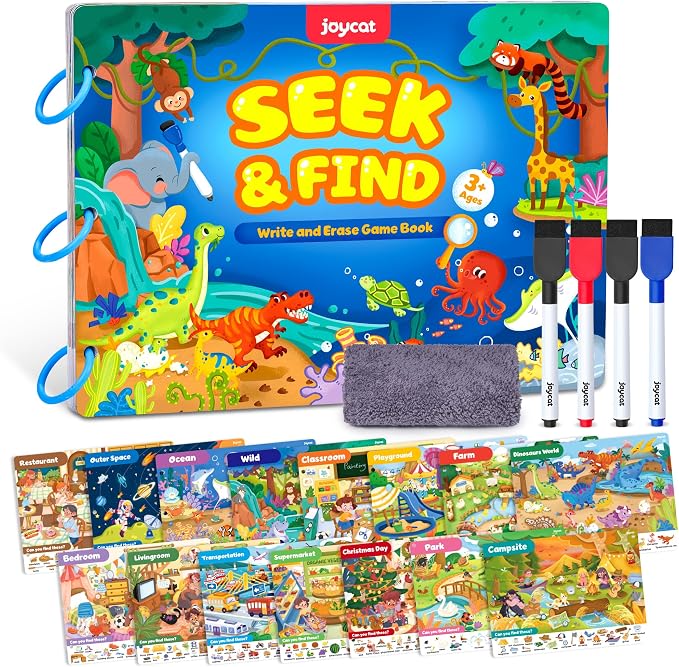 JoyCat Seek & Find Game Books - Preschool Learning Activity for 3-8 | Toddlers & Kids, Travel Activities Toys for Road Trip Car Airplane, Busy Book, Birthday Gifts for Girls and Boys Ages 4-8