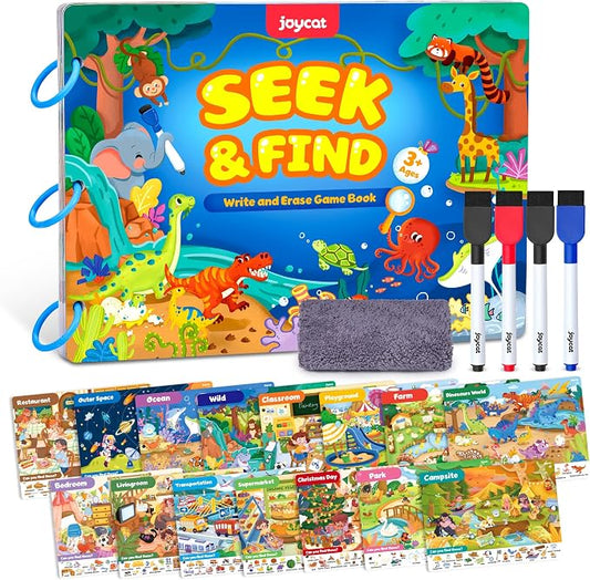 JoyCat Seek & Find Game Books - Preschool Learning Activity for 3-8 | Toddlers & Kids, Travel Activities Toys for Road Trip Car Airplane, Busy Book, Birthday Gifts for Girls and Boys Ages 4-8
