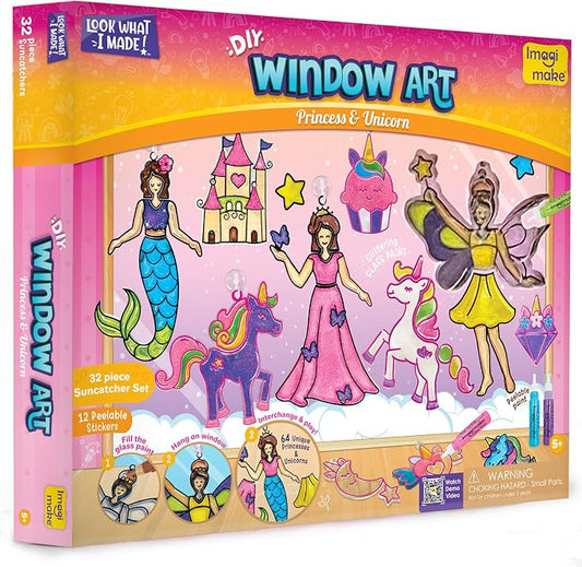 Imagimake Window Art - Princess & Unicorn, DIY Mess-Free Suncatcher Kit | Stained Glass Painting Craft Activity for Kids, Birthday Gift for Girls Ages 5,6,7,8,9,10,12 Years Old