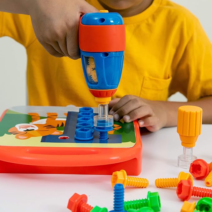 Educational Insights Design & Drill ABCs & 123s - Building Construction Toys for Toddlers, Kids Tool Set with Drill Toy, Preschool Learning Activities, Toddler STEM Toys for 3+ Year Old