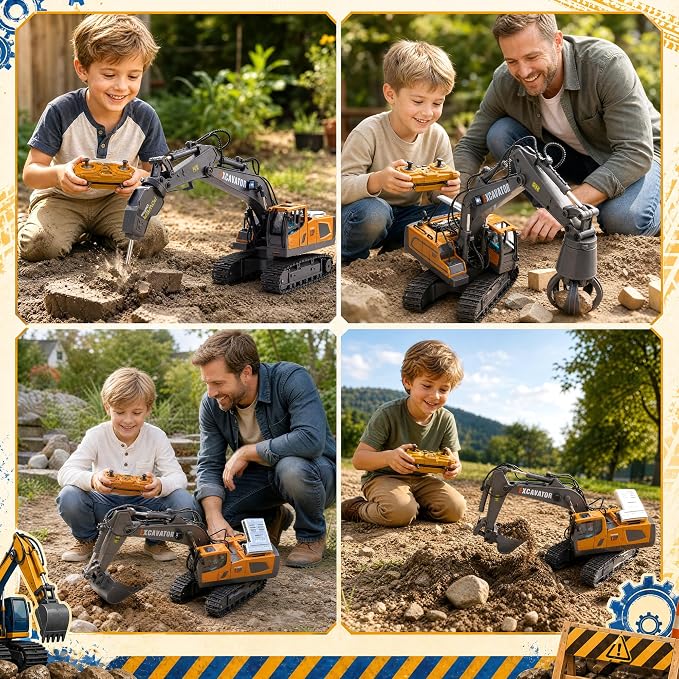 Remote Control 3-in-1 Excavator Toys, 13 Channel 1:20 RC Construction Truck | 680°Rotation, RC Car Digger Vehicles Toys, Christmas Birthday Gifts for 3 4 5 6 7 8 9 10 11 12 Year Old Boys Girls Kids