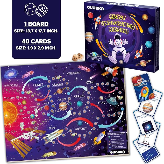 3 Learning Board Games for Kids 8-12 - Educational Trivia Cards Ages 6-8 | Travel United States - World Map - Explore Outer Space - Games Gift for Children Ages 4-8 and Teens