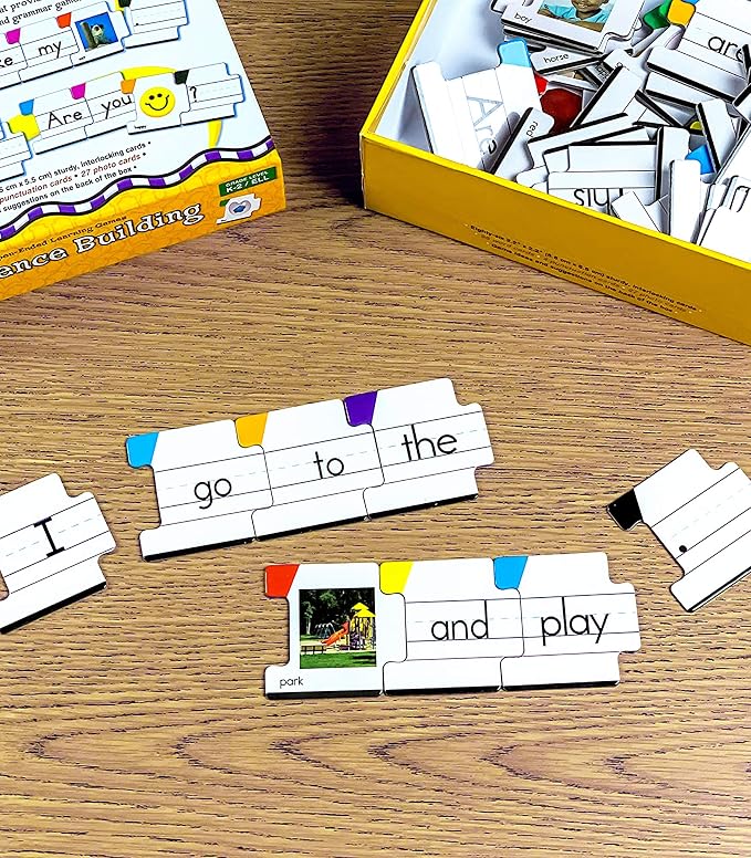 Key Education Sentence Building Game, Phonics Puzzles Grammar Flashcard Set | 86 Interlocking Sight Word Puzzle Cards, Color Coded Parts of Speech for Kids, Kindergarten, 1st & 2nd Grade Learning