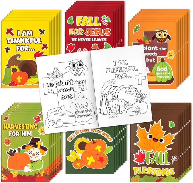 Dvbonike 48Pcs Fall Religious Coloring Books Bible DIY Color-in Pages | Drawing Booklet Bulk, Autumn Party Favor, Christian Activity, Sunday School Supplies, Classroom Rewards, Thanksgiving Gift