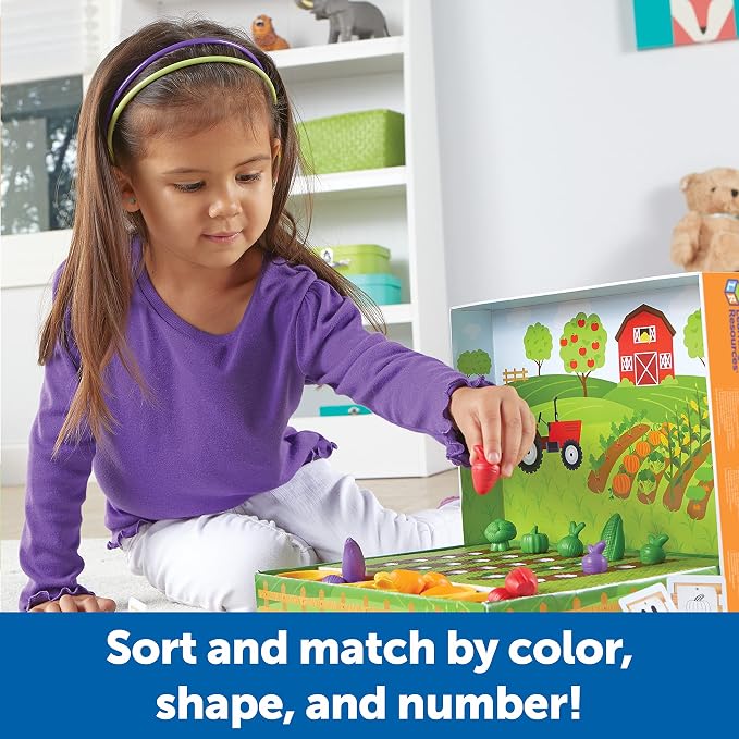 Learning Resources Veggie Farm Sorting Set - 46 Pieces, Ages 3+ Toddler Learning Toys, Preschool Toys for Color Sorting, Food Sorting Game