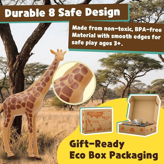 Safari Animal Figurines Set for Kids, 10 Piece Realistic Wild Zoo Animals Collection with Elephant, Lion, Tiger, Giraffe, Educational Toys for Toddlers Boys Girls