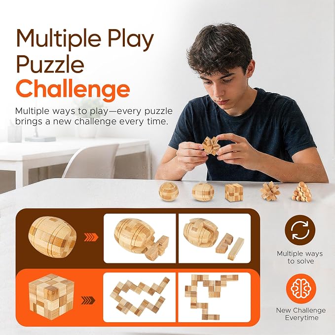 Wooden Brain Teaser Puzzles, 15pcs 3D Brain Teasers for Adults Teens Kids, Logic Mind Puzzle Box Lock Toy Removing Assembling 3D Small Puzzle Gift Set, Small 3D Unique IQ Hand Puzzles