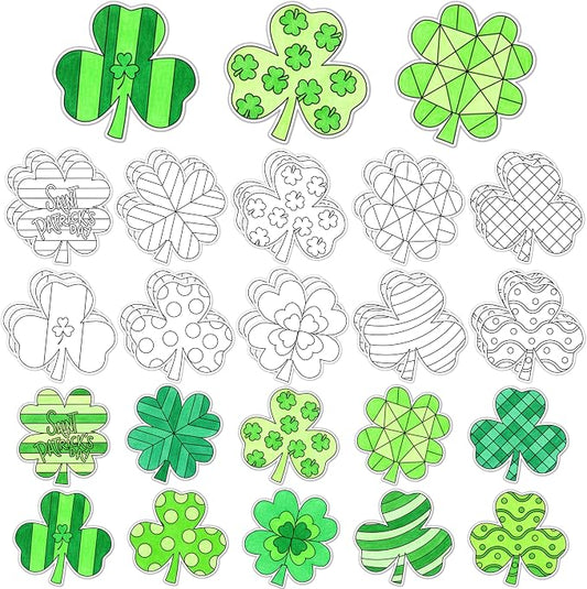 X1zuue 30Pcs St. Patrick's Day Color Your Own Magnets Art Crafts for Kids | Shamrock Blank Coloring Magnets for Holiday Irish Party School DIY Activities Fridge Whiteboard Decor Supplies