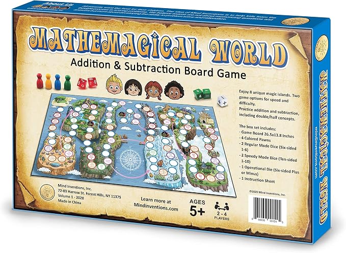 Mathemagical World - Addition & Subtraction Math Board Game for Kids, 2-4 players, Ages 5+ and Perfect for Homeschool, Kindergarten, Pre-k, and Gifted & Talented Prep